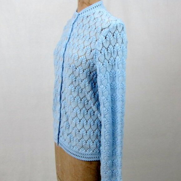 Vintage 70s Blue Sweater Cardigan Lane Bryant Medium Long Rockabilly School Girl - Picture 3 of 10
